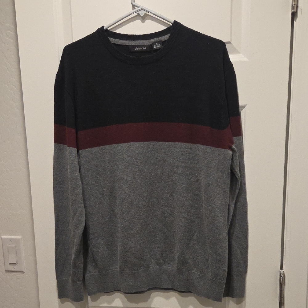Claiborne Men's Crewneck Sweater in Black, Maroon, and Gray